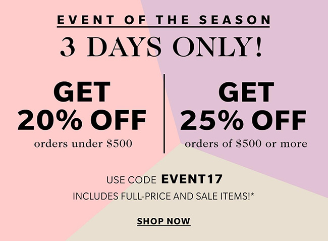 Shopbop Event of the Season Spring 2017 Sale information